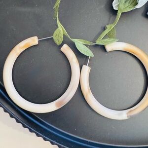 Acrylic, Marbled Cream Hoop Earrings